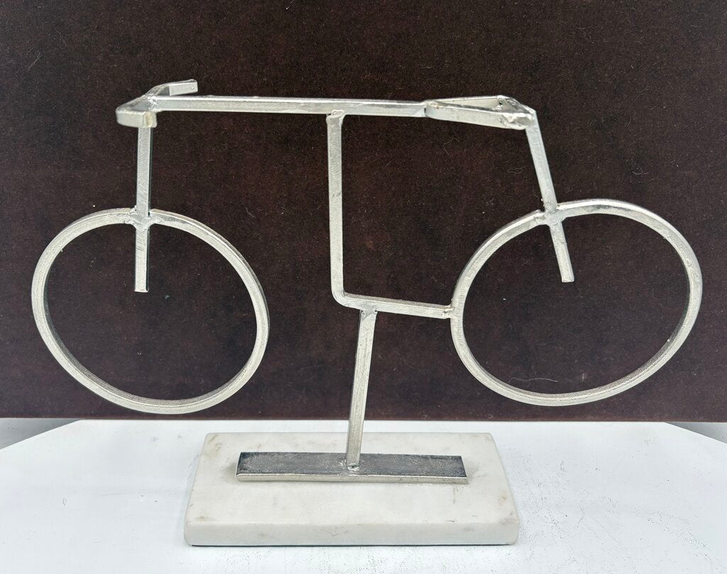 Stainless Steel Bicycle Sculpture on White Granite Base 9"