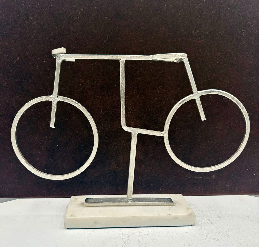 Stainless Steel Bicycle Sculpture on White Granite Base 9"