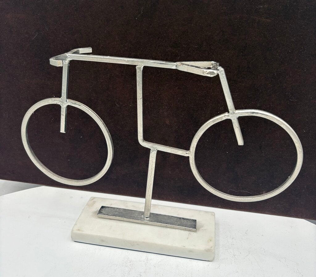 Stainless Steel Bicycle Sculpture on White Granite Base 9"