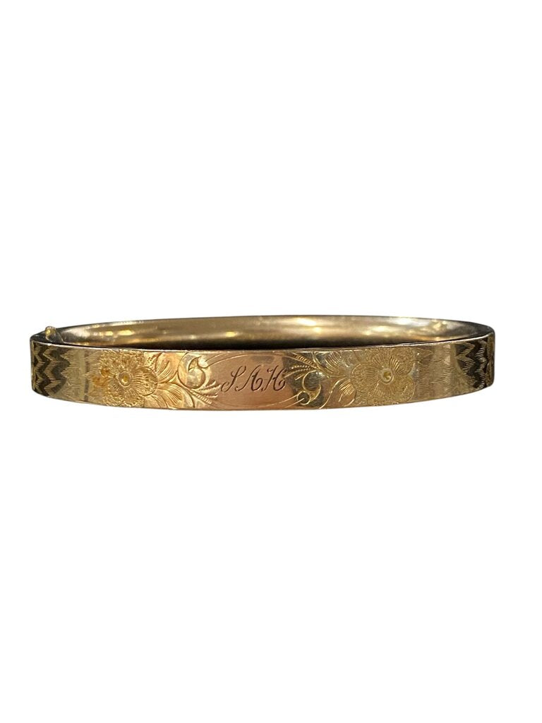 Bates & B. Floral Etched Gold Toned Bangle