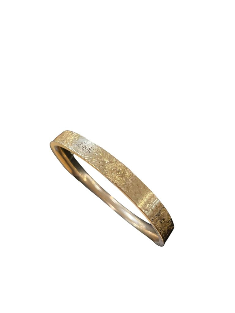 Bates & B. Floral Etched Gold Toned Bangle