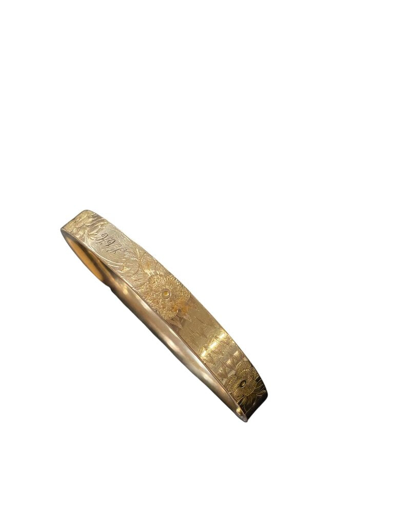 Bates & B. Floral Etched Gold Toned Bangle