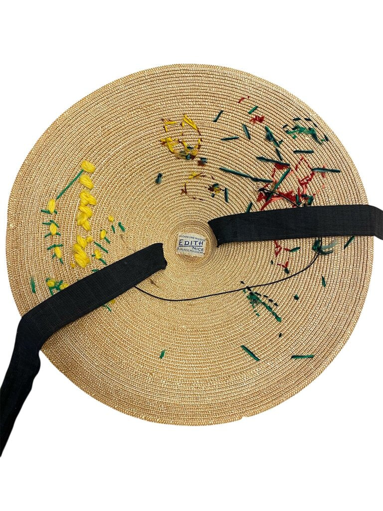 VTG Edith Nice La Capeline Nicoise Straw Hat (damage to tie)