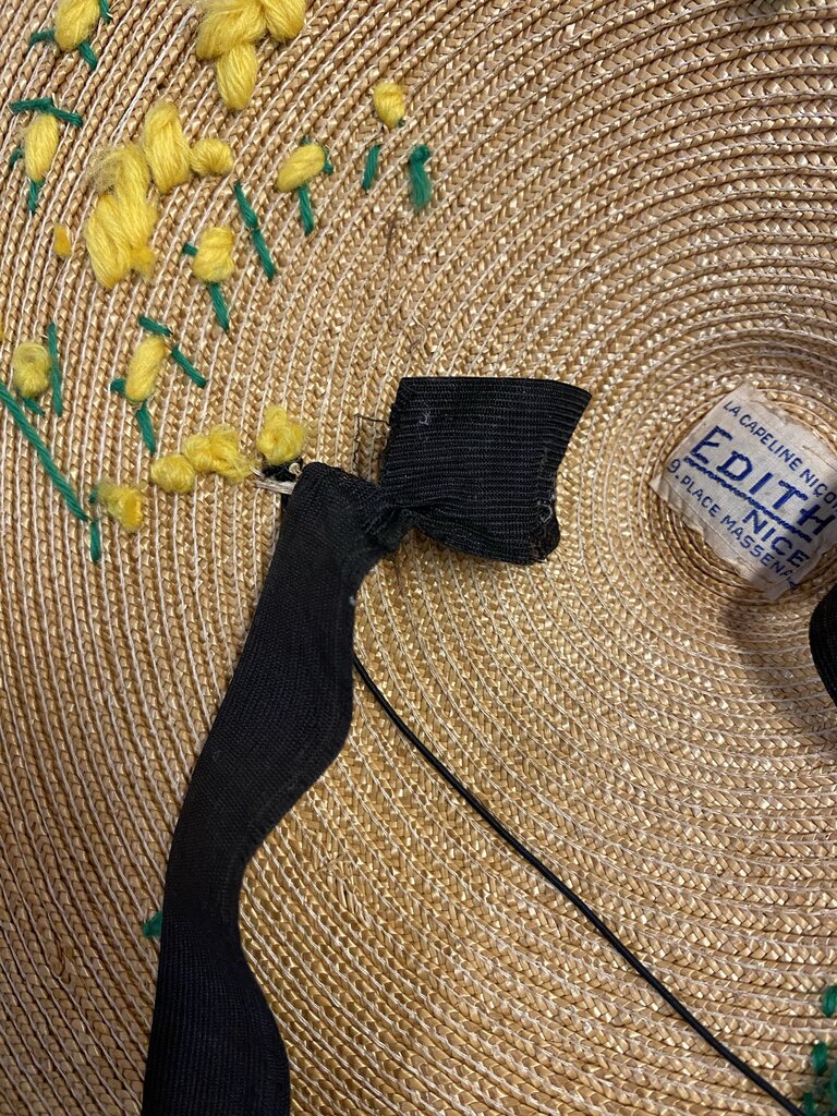 VTG Edith Nice La Capeline Nicoise Straw Hat (damage to tie)