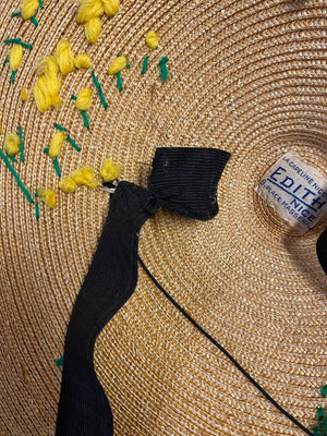 VTG Edith Nice La Capeline Nicoise Straw Hat (damage to tie)