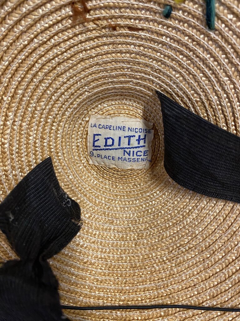 VTG Edith Nice La Capeline Nicoise Straw Hat (damage to tie)