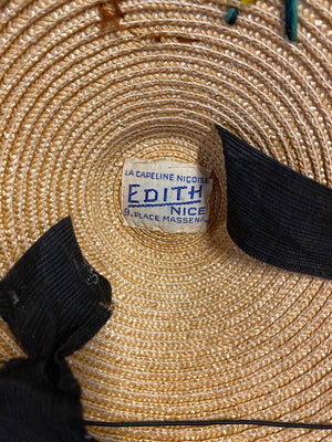 VTG Edith Nice La Capeline Nicoise Straw Hat (damage to tie)
