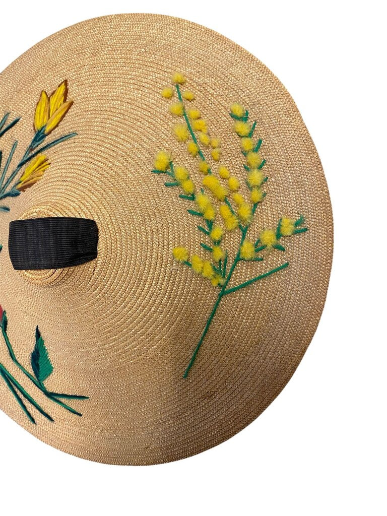 VTG Edith Nice La Capeline Nicoise Straw Hat (damage to tie)
