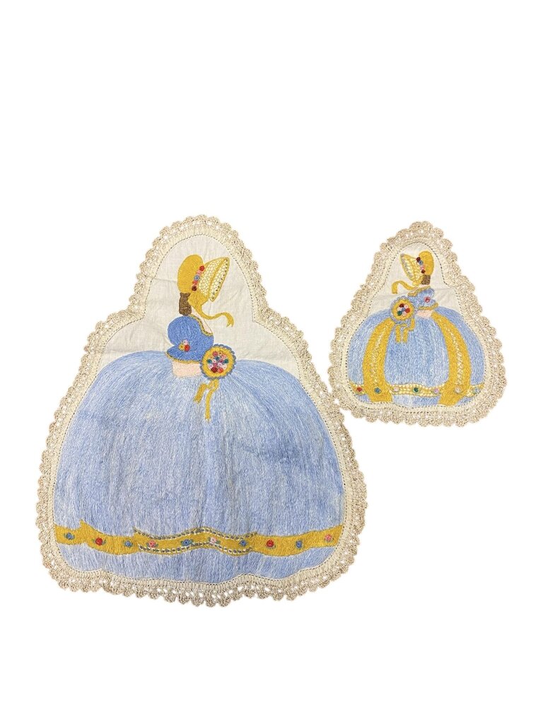 Antique Embroidered Dresser Scarf (set of 2)