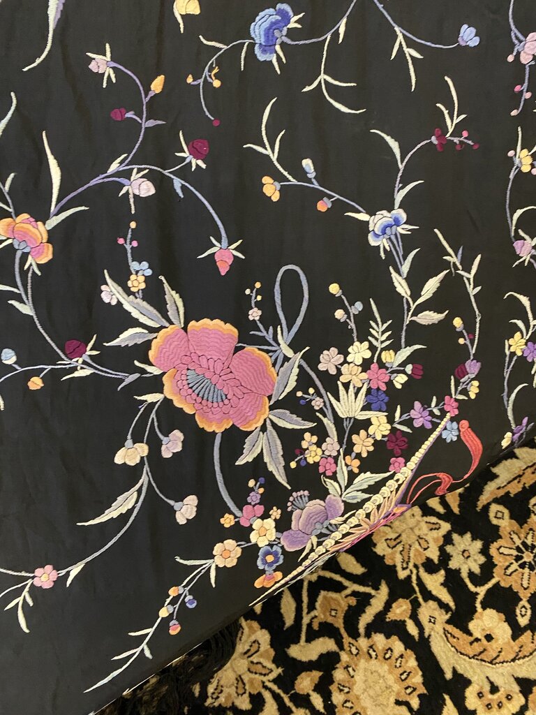 Vintage Black Embroidered Piano Shawl