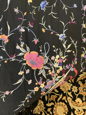 Vintage Black Embroidered Piano Shawl