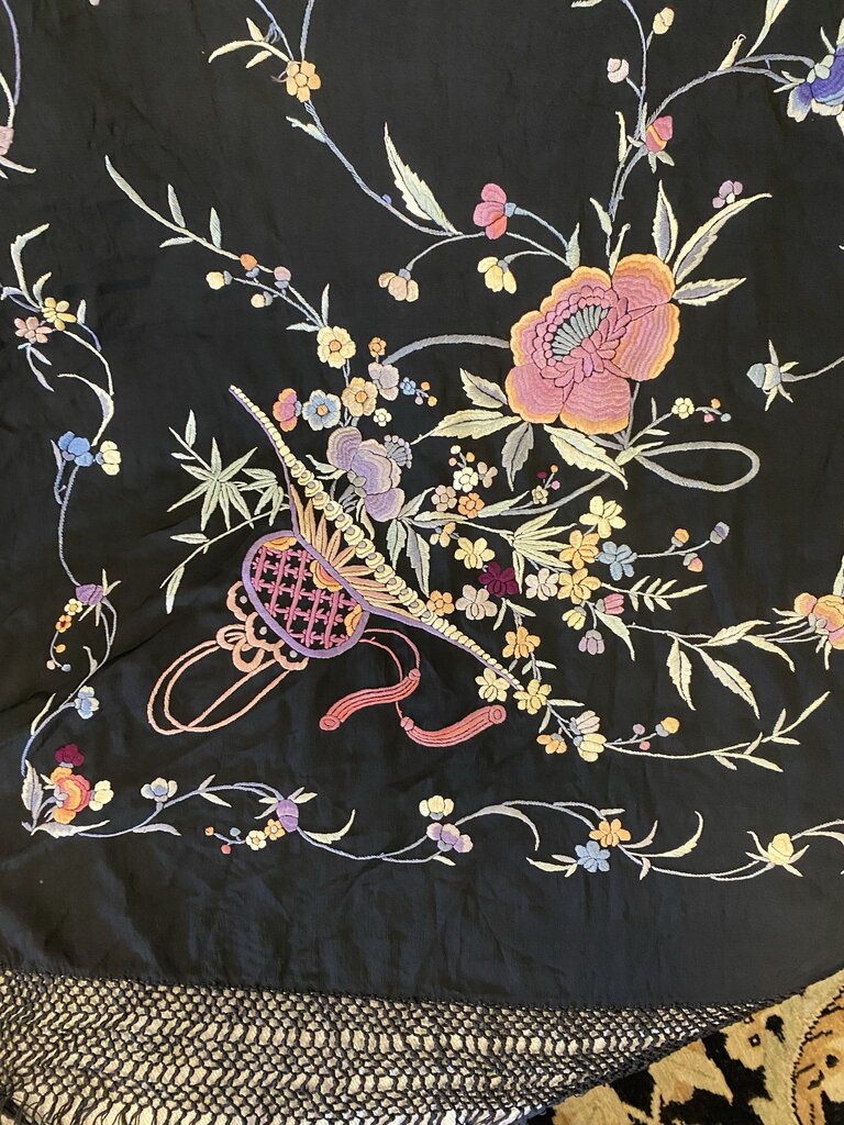 Vintage Black Embroidered Piano Shawl