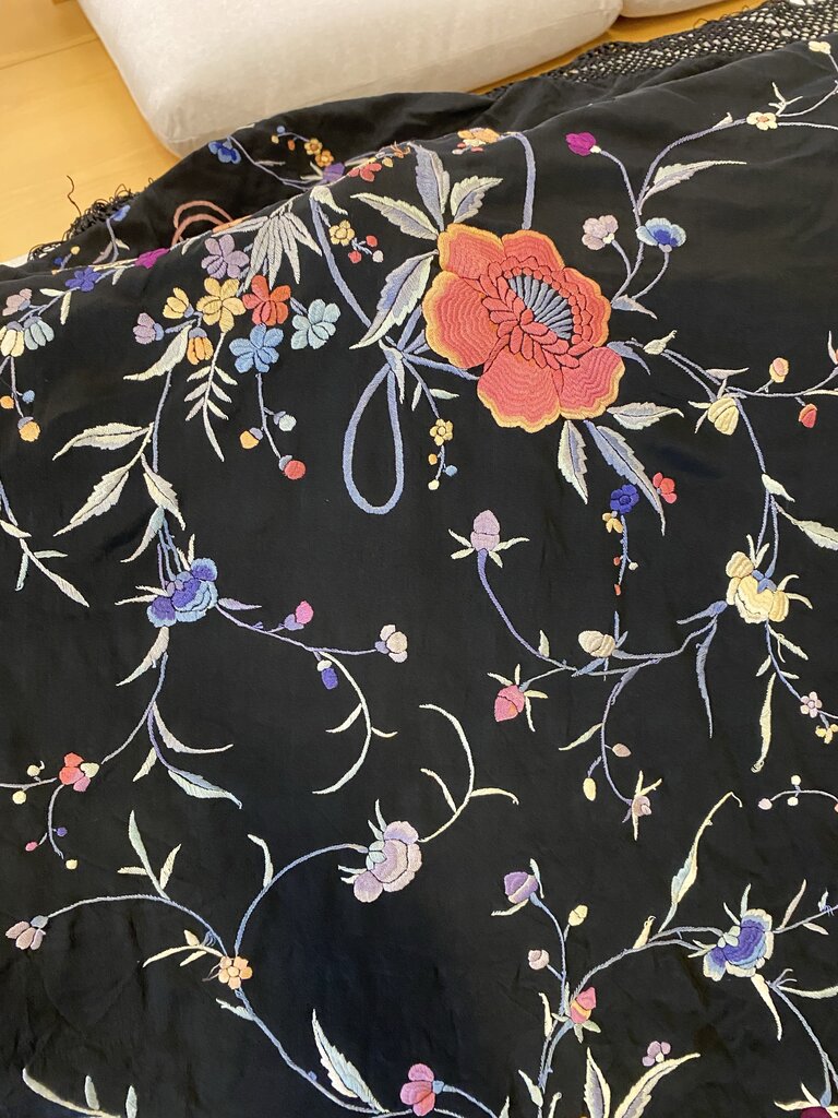 Vintage Black Embroidered Piano Shawl