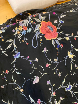 Vintage Black Embroidered Piano Shawl