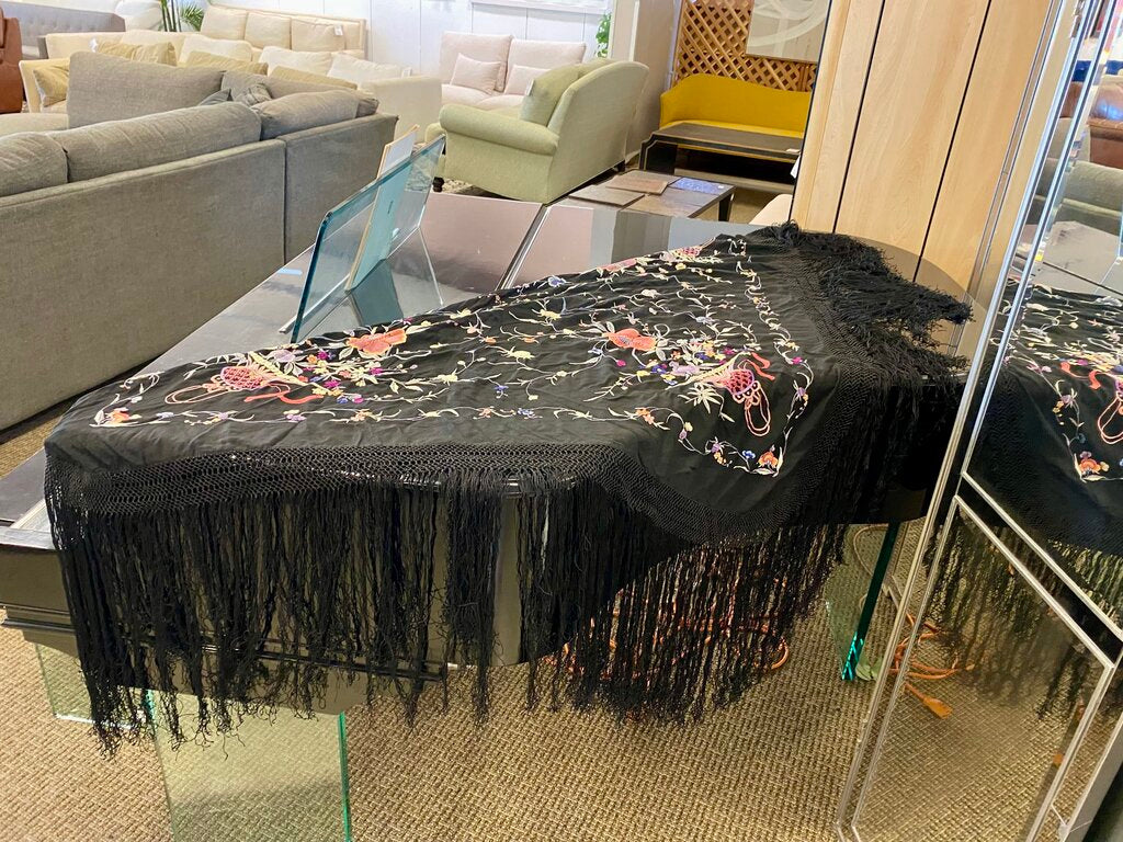 Vintage Black Embroidered Piano Shawl