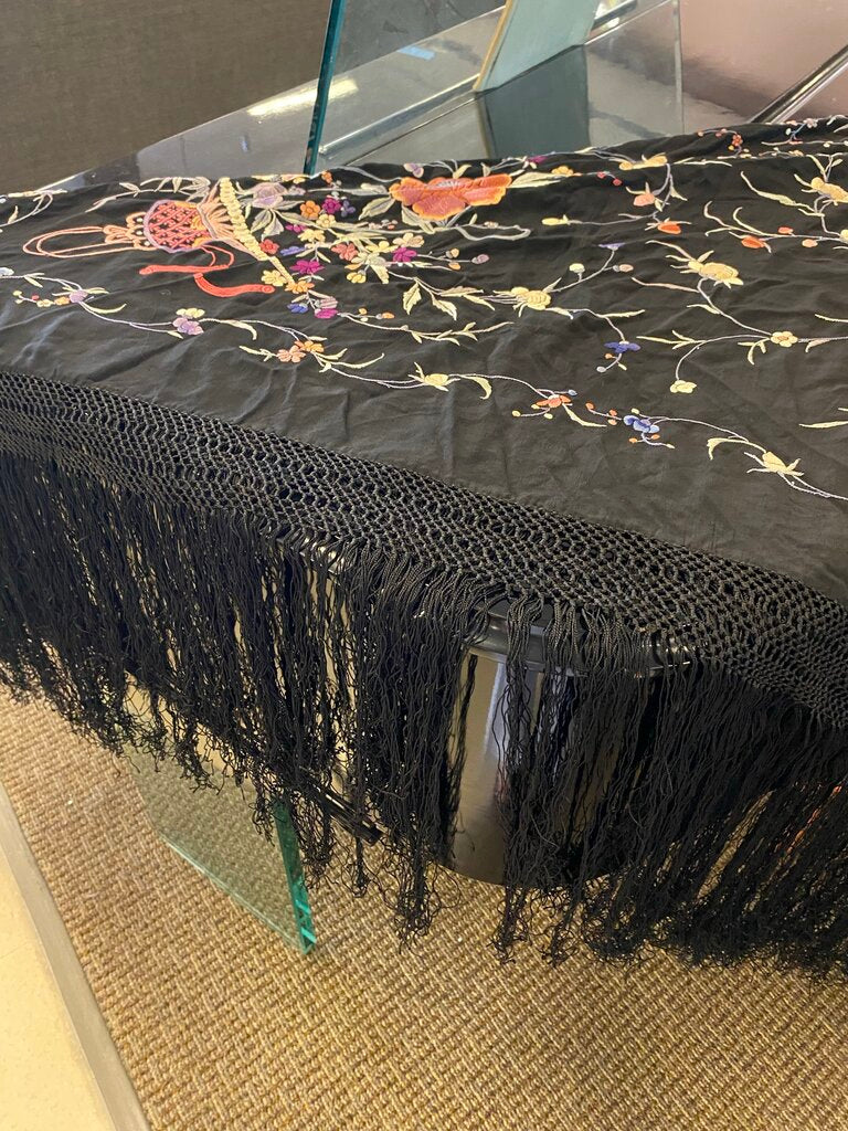 Vintage Black Embroidered Piano Shawl