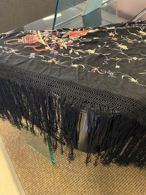 Vintage Black Embroidered Piano Shawl