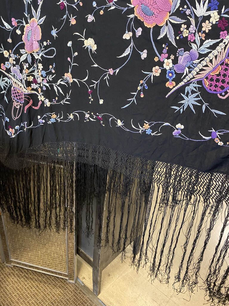 Vintage Black Embroidered Piano Shawl