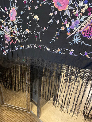 Vintage Black Embroidered Piano Shawl