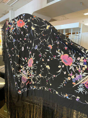 Vintage Black Embroidered Piano Shawl