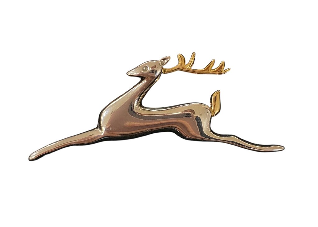 Liz Claiborne Silver & Gold Toned Reindeer Brooch
