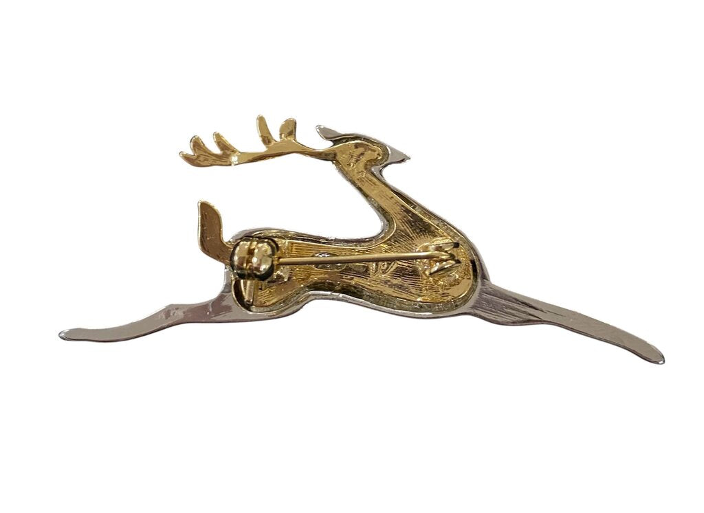 Liz Claiborne Silver & Gold Toned Reindeer Brooch
