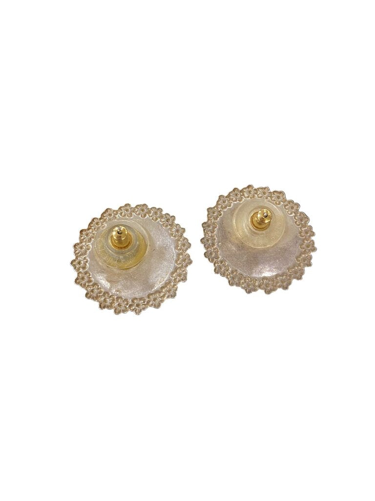 Round Silver Flower Border Earrings