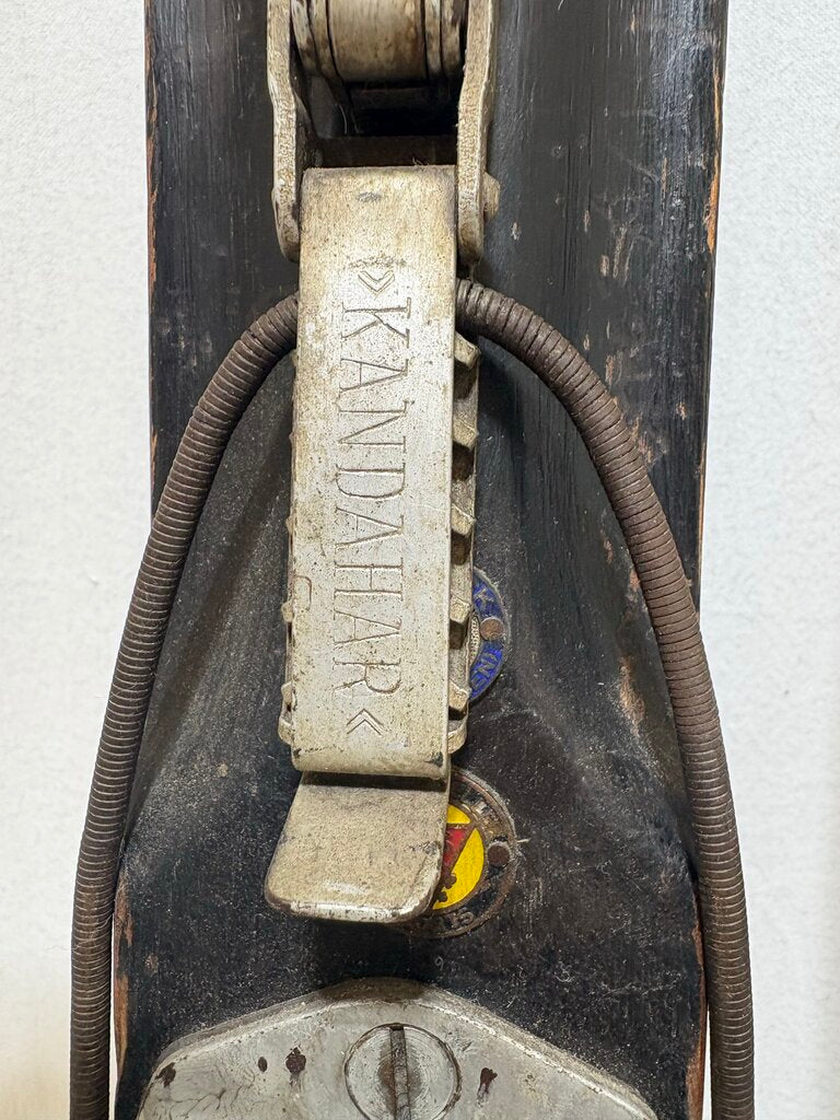 Early 20th C. 1920's Era Gebruder Schick Skis Kandahar Bindings w/ Plastic coated Bamboo Poles (4Pcs)