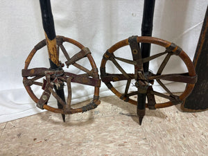 Early 20th C. 1920's Era Gebruder Schick Skis Kandahar Bindings w/ Plastic coated Bamboo Poles (4Pcs)