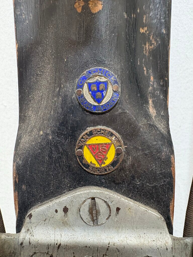 Early 20th C. 1920's Era Gebruder Schick Skis Kandahar Bindings w/ Plastic coated Bamboo Poles (4Pcs)