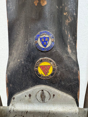 Early 20th C. 1920's Era Gebruder Schick Skis Kandahar Bindings w/ Plastic coated Bamboo Poles (4Pcs)