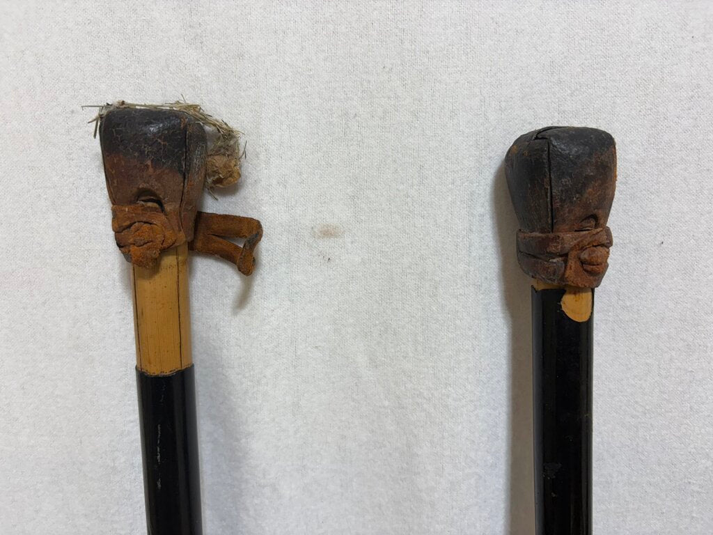 Early 20th C. 1920's Era Gebruder Schick Skis Kandahar Bindings w/ Plastic coated Bamboo Poles (4Pcs)