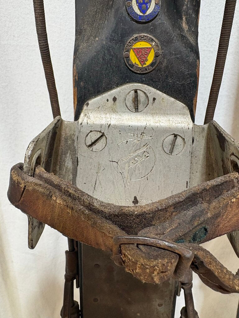 Early 20th C. 1920's Era Gebruder Schick Skis Kandahar Bindings w/ Plastic coated Bamboo Poles (4Pcs)