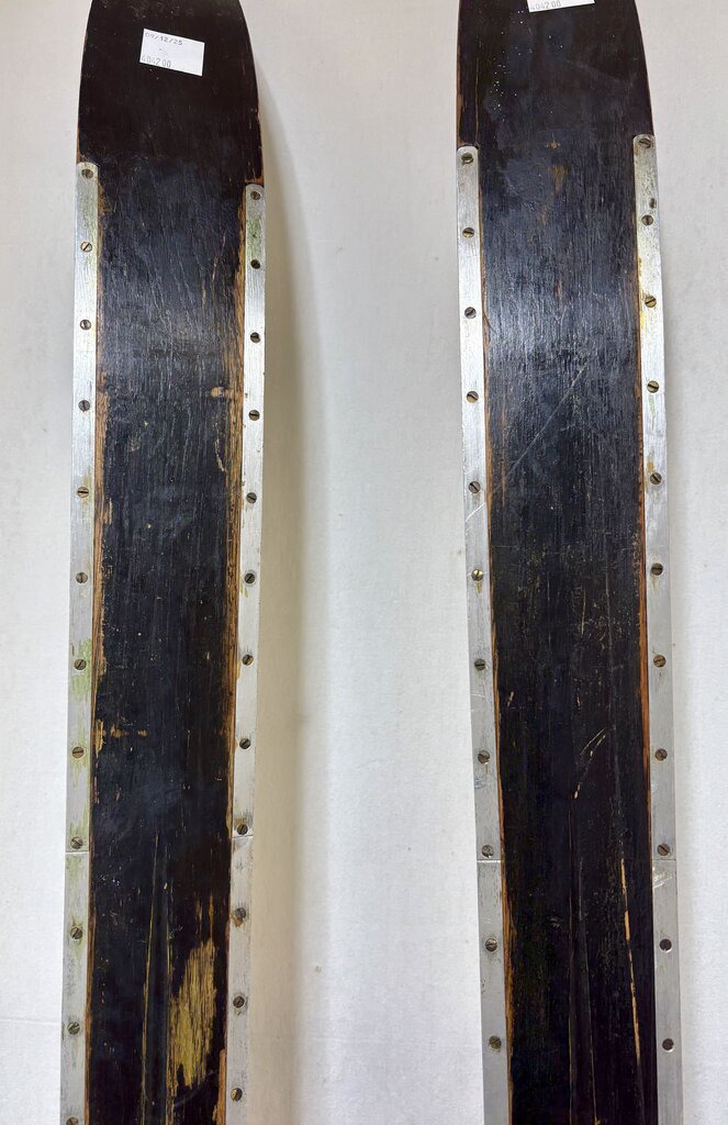 Early 20th C. 1920's Era Gebruder Schick Skis Kandahar Bindings w/ Plastic coated Bamboo Poles (4Pcs)