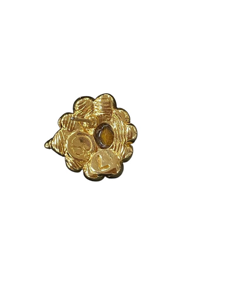Gold Toned Stud Earrings (Marked L & R)