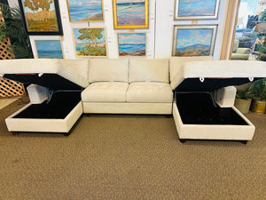 Davenport 3 Piece Fabric Sectional Sofa With Storage Chaise Orig $1399