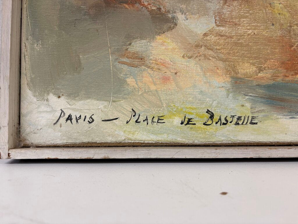 Mid 20th C. Paris Palace de Bastille Oil on Canvas Signed Artist Unknown