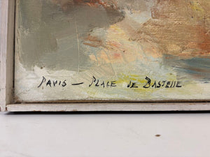 Mid 20th C. Paris Palace de Bastille Oil on Canvas Signed Artist Unknown