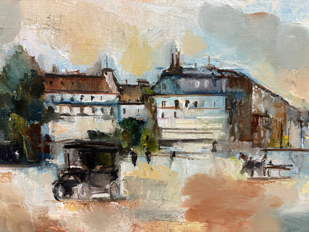 Mid 20th C. Paris Palace de Bastille Oil on Canvas Signed Artist Unknown