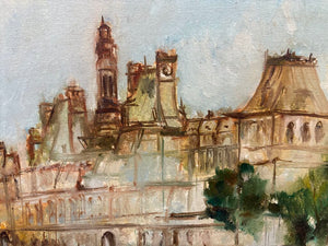 Mid 20th C. Paris Hotel de Ville Oil on Canvas Signed Artist Unknown