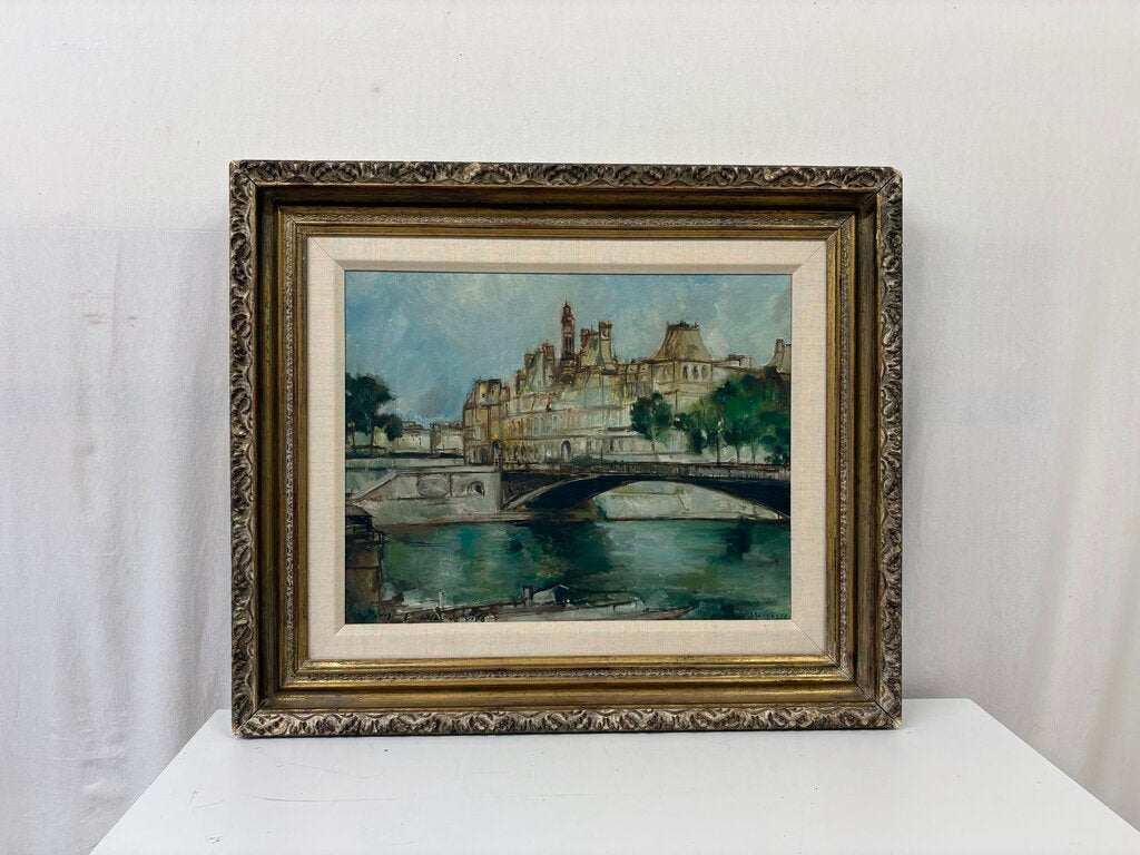 Mid 20th C. Paris Hotel de Ville Oil on Canvas Signed Artist Unknown