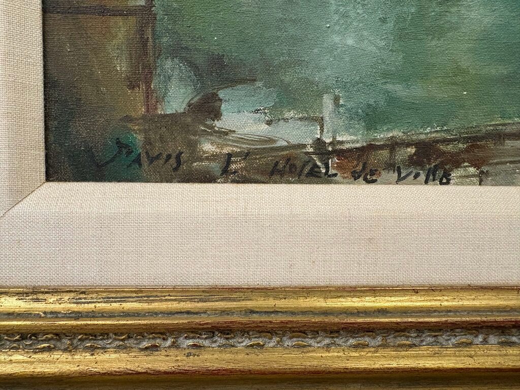 Mid 20th C. Paris Hotel de Ville Oil on Canvas Signed Artist Unknown