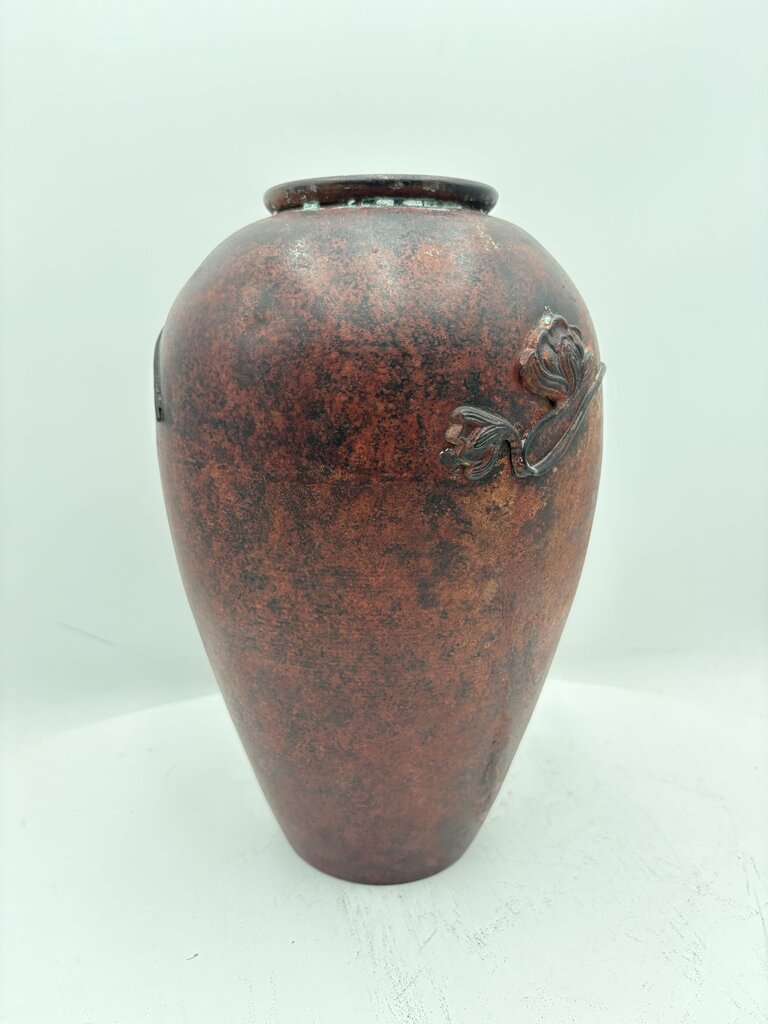Japanese Style Matte Brown Glazed Floral Applica Motif Pottery Vase