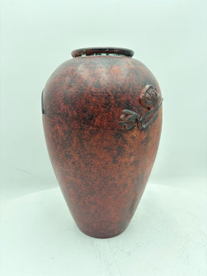 Japanese Style Matte Brown Glazed Floral Applica Motif Pottery Vase