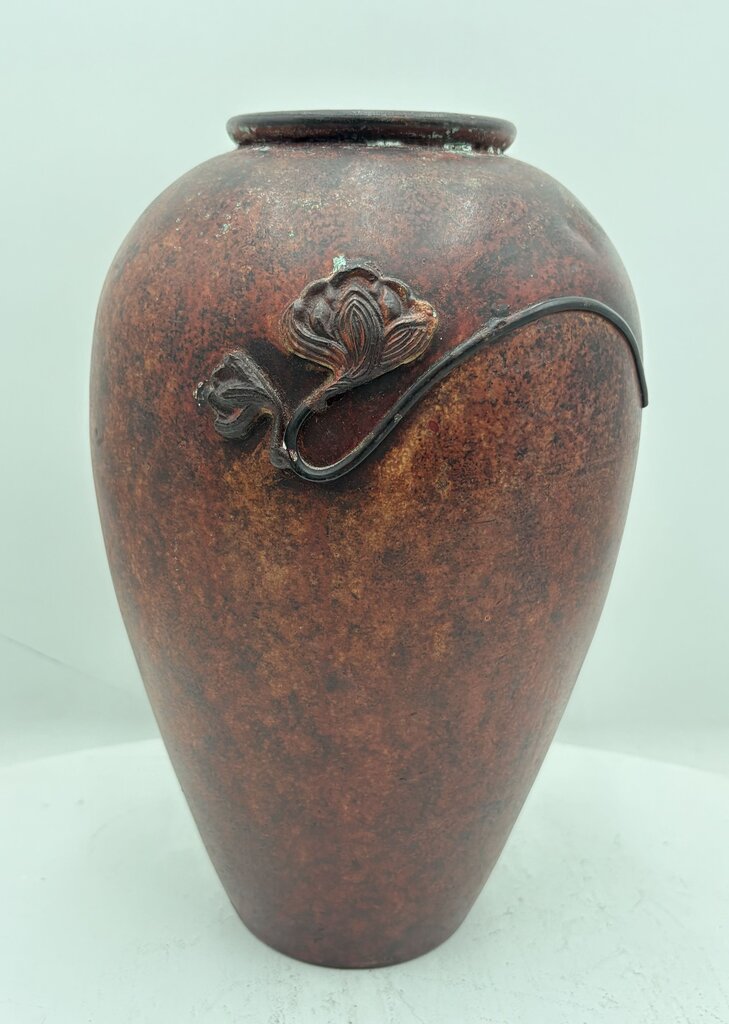 Japanese Style Matte Brown Glazed Floral Applica Motif Pottery Vase