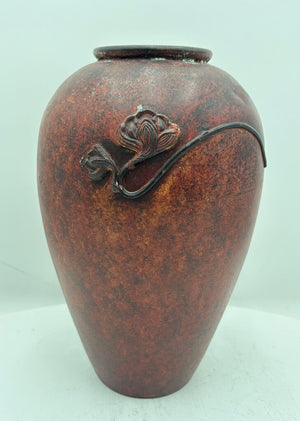Japanese Style Matte Brown Glazed Floral Applica Motif Pottery Vase