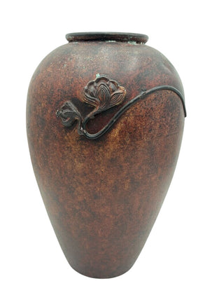 Japanese Style Matte Brown Glazed Floral Applica Motif Pottery Vase