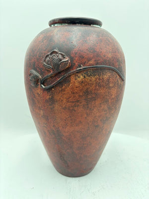 Japanese Style Matte Brown Glazed Floral Applica Motif Pottery Vase