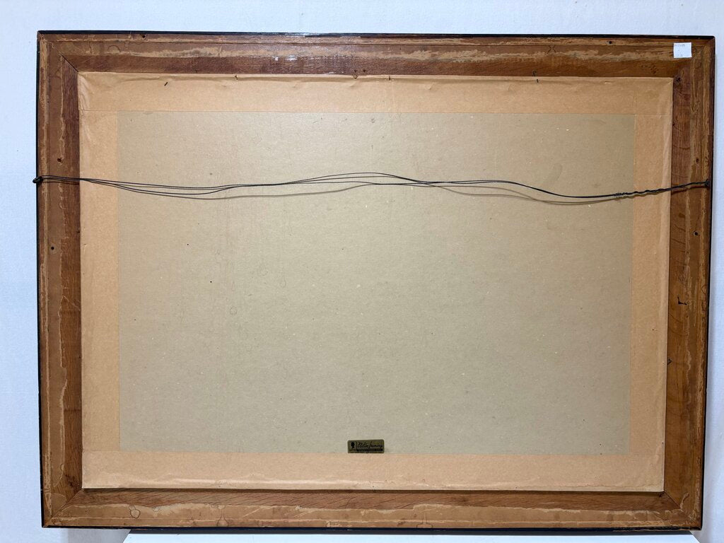 Tiger Oak Framed Lithograph "Franklin Negotiating the Treaty of Alliance with France" Colored Etching Reproduction Print