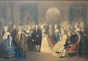Tiger Oak Framed Lithograph "Franklin Negotiating the Treaty of Alliance with France" Colored Etching Reproduction Print